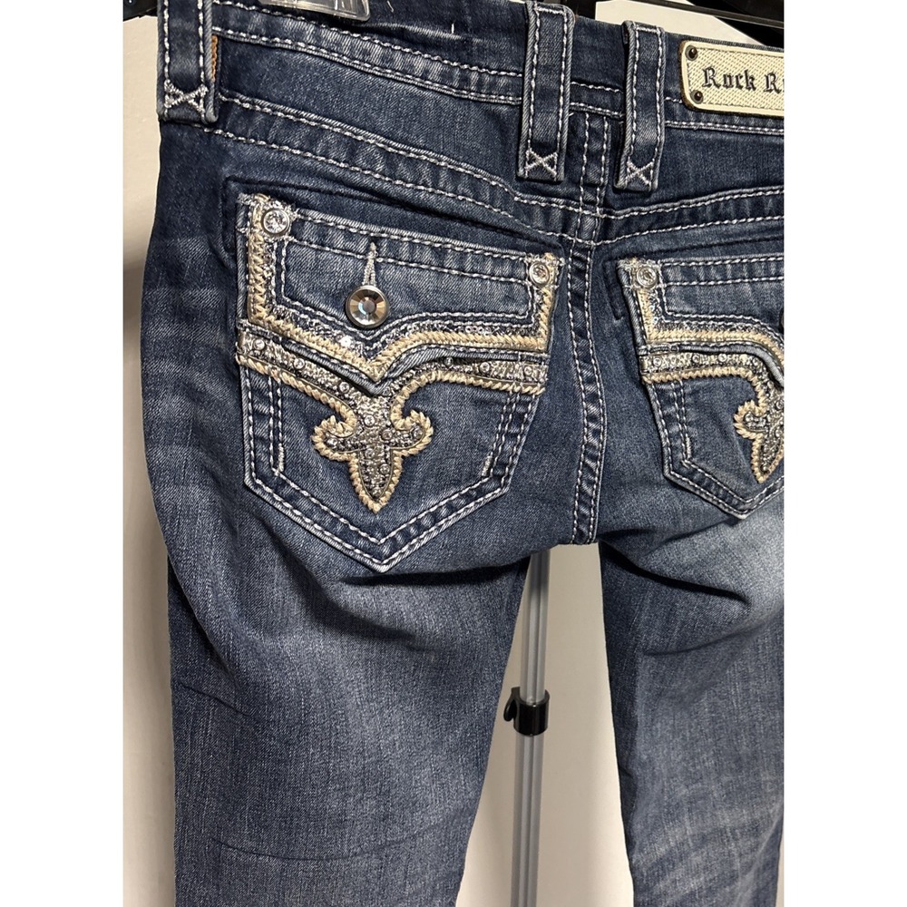 Rock Revival Betty Women's Sz 24 Stra Cut Dark Wash Jeans Embellished Distressed - Picture 5 of 12